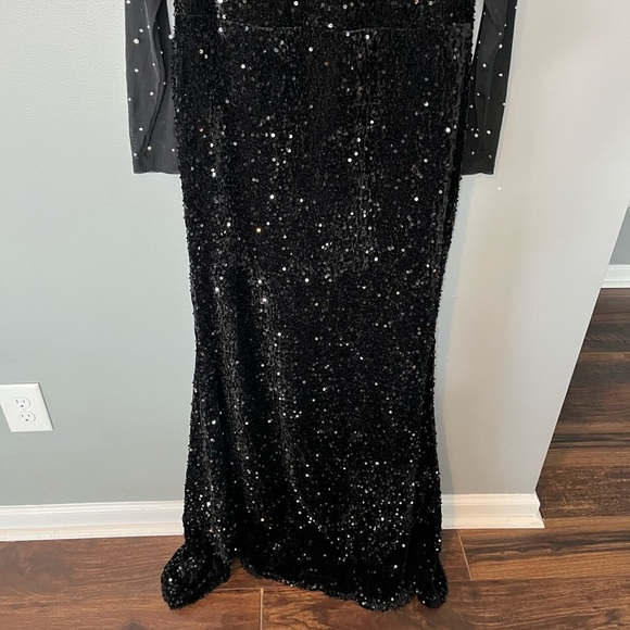 FAERIESTY Velvet Mesh Long Sleeve Sequin Pearl Embellished Maxi Ballgown - Picture 6 of 13